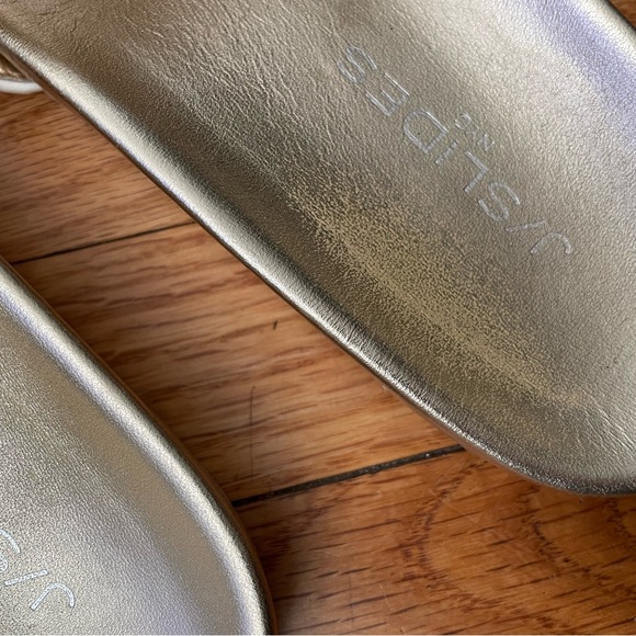 Quilt Leather Slides Metallic Slip on Slippers Sandals Metal Shiny plaid cloud - Picture 3 of 5